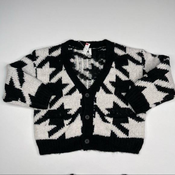 Stem Sweater Cardigan Button Wool Blend Houndstooth Comfy Winter Black White New - Picture 1 of 7
